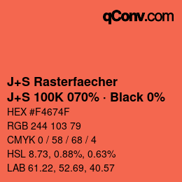 Farbcode: J+S Rasterfaecher - J+S 100K 070% · Black 0% | qconv.com
