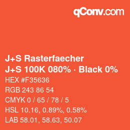 Code couleur: J+S Rasterfaecher - J+S 100K 080% · Black 0% | qconv.com