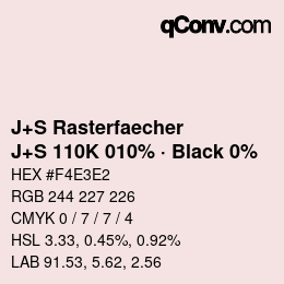 Farbcode: J+S Rasterfaecher - J+S 110K 010% · Black 0% | qconv.com