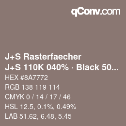 Farbcode: J+S Rasterfaecher - J+S 110K 040% · Black 50% | qconv.com