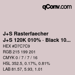 カラーコード: J+S Rasterfaecher - J+S 120K 010% · Black 10% | qconv.com