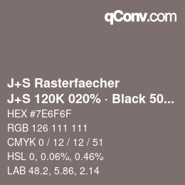 Farbcode: J+S Rasterfaecher - J+S 120K 020% · Black 50% | qconv.com