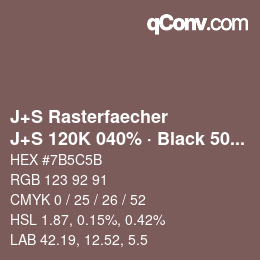 カラーコード: J+S Rasterfaecher - J+S 120K 040% · Black 50% | qconv.com