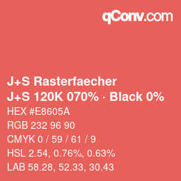 Farbcode: J+S Rasterfaecher - J+S 120K 070% · Black 0% | qconv.com