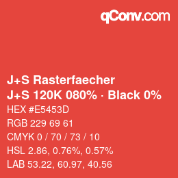 Farbcode: J+S Rasterfaecher - J+S 120K 080% · Black 0% | qconv.com