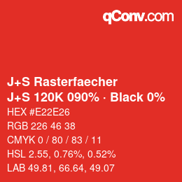カラーコード: J+S Rasterfaecher - J+S 120K 090% · Black 0% | qconv.com