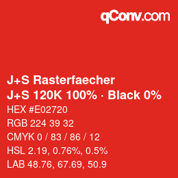 カラーコード: J+S Rasterfaecher - J+S 120K 100% · Black 0% | qconv.com