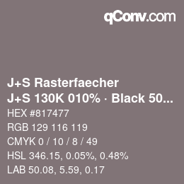 Farbcode: J+S Rasterfaecher - J+S 130K 010% · Black 50% | qconv.com