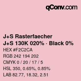 Code couleur: J+S Rasterfaecher - J+S 130K 020% · Black 0% | qconv.com