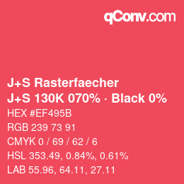 Farbcode: J+S Rasterfaecher - J+S 130K 070% · Black 0% | qconv.com