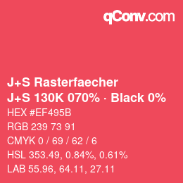 Color code: J+S Rasterfaecher - J+S 130K 070% · Black 0% | qconv.com