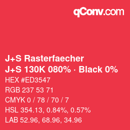 Farbcode: J+S Rasterfaecher - J+S 130K 080% · Black 0% | qconv.com