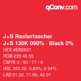 カラーコード: J+S Rasterfaecher - J+S 130K 090% · Black 0% | qconv.com