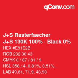 Code couleur: J+S Rasterfaecher - J+S 130K 100% · Black 0% | qconv.com