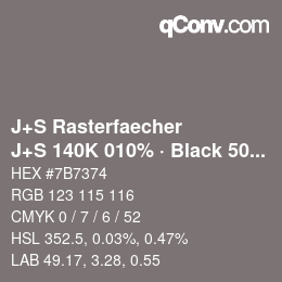 颜色代码: J+S Rasterfaecher - J+S 140K 010% · Black 50% | qconv.com