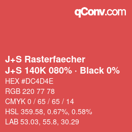 Farbcode: J+S Rasterfaecher - J+S 140K 080% · Black 0% | qconv.com