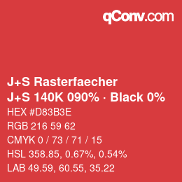 カラーコード: J+S Rasterfaecher - J+S 140K 090% · Black 0% | qconv.com