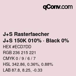 Code couleur: J+S Rasterfaecher - J+S 150K 010% · Black 0% | qconv.com