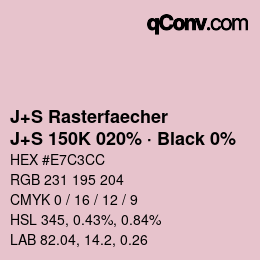 Code couleur: J+S Rasterfaecher - J+S 150K 020% · Black 0% | qconv.com
