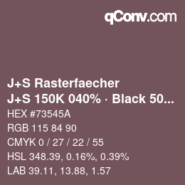 カラーコード: J+S Rasterfaecher - J+S 150K 040% · Black 50% | qconv.com