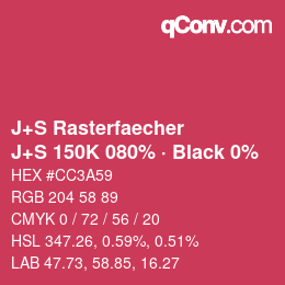 Farbcode: J+S Rasterfaecher - J+S 150K 080% · Black 0% | qconv.com