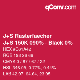 Farbcode: J+S Rasterfaecher - J+S 150K 090% · Black 0% | qconv.com