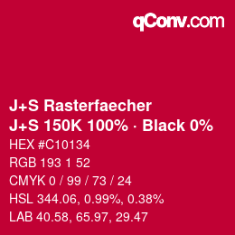 カラーコード: J+S Rasterfaecher - J+S 150K 100% · Black 0% | qconv.com