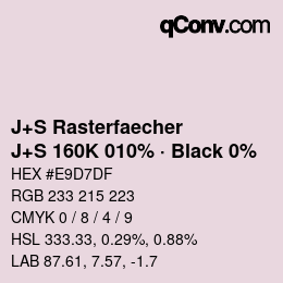 カラーコード: J+S Rasterfaecher - J+S 160K 010% · Black 0% | qconv.com