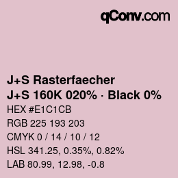 Code couleur: J+S Rasterfaecher - J+S 160K 020% · Black 0% | qconv.com