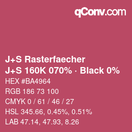 Farbcode: J+S Rasterfaecher - J+S 160K 070% · Black 0% | qconv.com