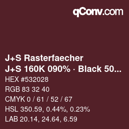 Farbcode: J+S Rasterfaecher - J+S 160K 090% · Black 50% | qconv.com