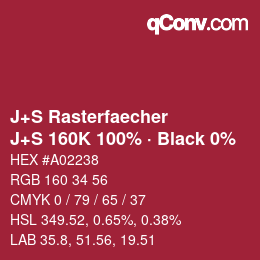 Code couleur: J+S Rasterfaecher - J+S 160K 100% · Black 0% | qconv.com