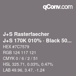 Farbcode: J+S Rasterfaecher - J+S 170K 010% · Black 50% | qconv.com