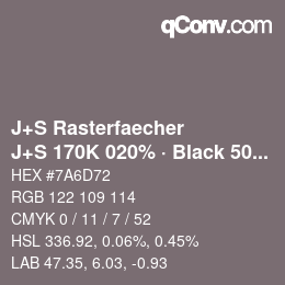 カラーコード: J+S Rasterfaecher - J+S 170K 020% · Black 50% | qconv.com