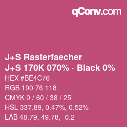 Farbcode: J+S Rasterfaecher - J+S 170K 070% · Black 0% | qconv.com