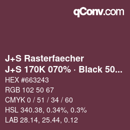 Farbcode: J+S Rasterfaecher - J+S 170K 070% · Black 50% | qconv.com