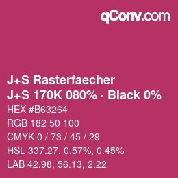 カラーコード: J+S Rasterfaecher - J+S 170K 080% · Black 0% | qconv.com