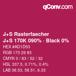 カラーコード: J+S Rasterfaecher - J+S 170K 090% · Black 0% | qconv.com