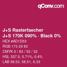 Color code: J+S Rasterfaecher - J+S 170K 090% · Black 0% | qconv.com