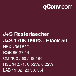 カラーコード: J+S Rasterfaecher - J+S 170K 090% · Black 50% | qconv.com