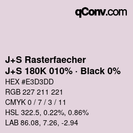 Farbcode: J+S Rasterfaecher - J+S 180K 010% · Black 0% | qconv.com