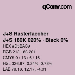 Code couleur: J+S Rasterfaecher - J+S 180K 020% · Black 0% | qconv.com
