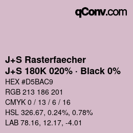 カラーコード: J+S Rasterfaecher - J+S 180K 020% · Black 0% | qconv.com