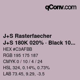 カラーコード: J+S Rasterfaecher - J+S 180K 020% · Black 10% | qconv.com