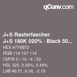 Farbcode: J+S Rasterfaecher - J+S 180K 020% · Black 50% | qconv.com