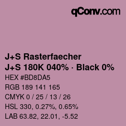 Farbcode: J+S Rasterfaecher - J+S 180K 040% · Black 0% | qconv.com