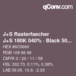 カラーコード: J+S Rasterfaecher - J+S 180K 040% · Black 50% | qconv.com