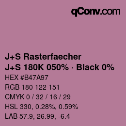 Code couleur: J+S Rasterfaecher - J+S 180K 050% · Black 0% | qconv.com
