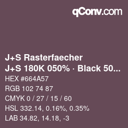 Farbcode: J+S Rasterfaecher - J+S 180K 050% · Black 50% | qconv.com