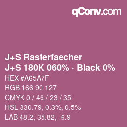 カラーコード: J+S Rasterfaecher - J+S 180K 060% · Black 0% | qconv.com